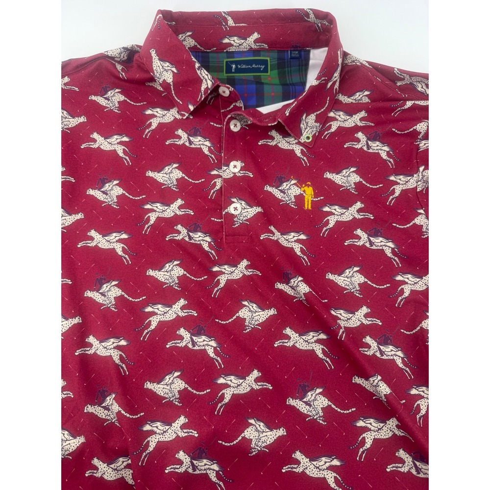 William Murray Golf Mens L Red Winged Cheetah Polo Shirt Short Sleeve Stretch